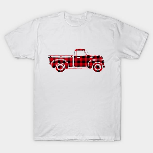 Christmas Buffalo Plaid Distressed Vintage Truck T-Shirt by charlescheshire